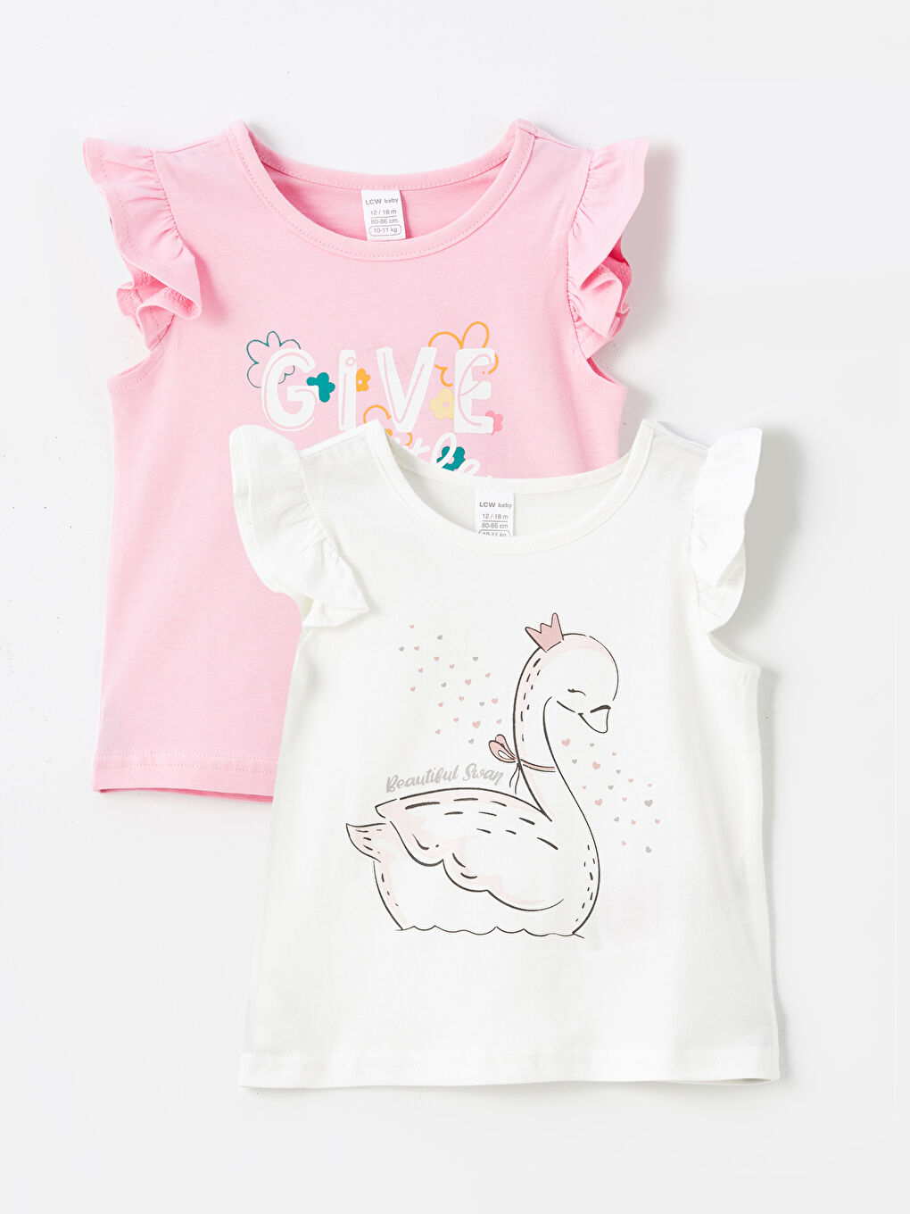 Crew Neck Short Sleeve Printed Baby Girl T-Shirt 2-Pack