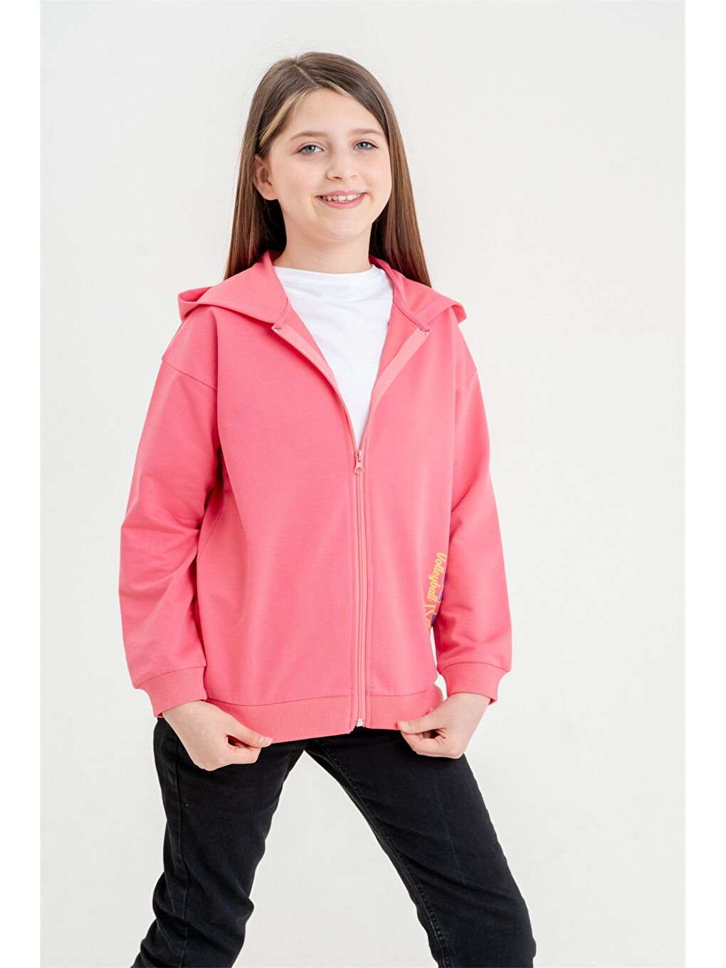 Mışıl Kids Pembe Baskılı Uzun Kollu Kız Çocuk Fermuarlı Sweatshirt - 3