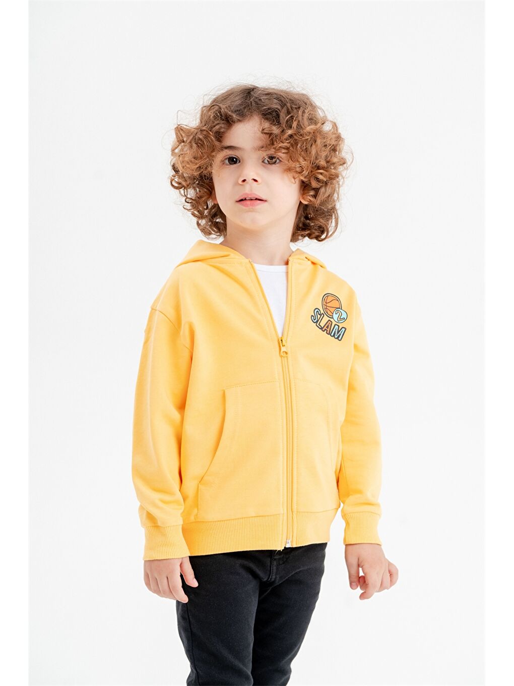 Sarı Kapüşonlu Erkek Bebek Fermuarlı Sweatshirt-1