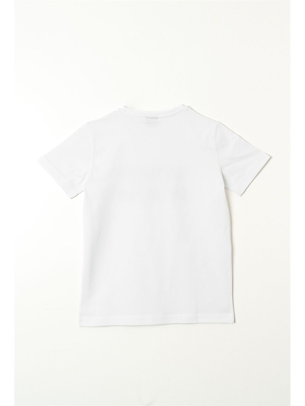 Beyaz Bisiklet Yaka Erkek Çocuk Tişört-1