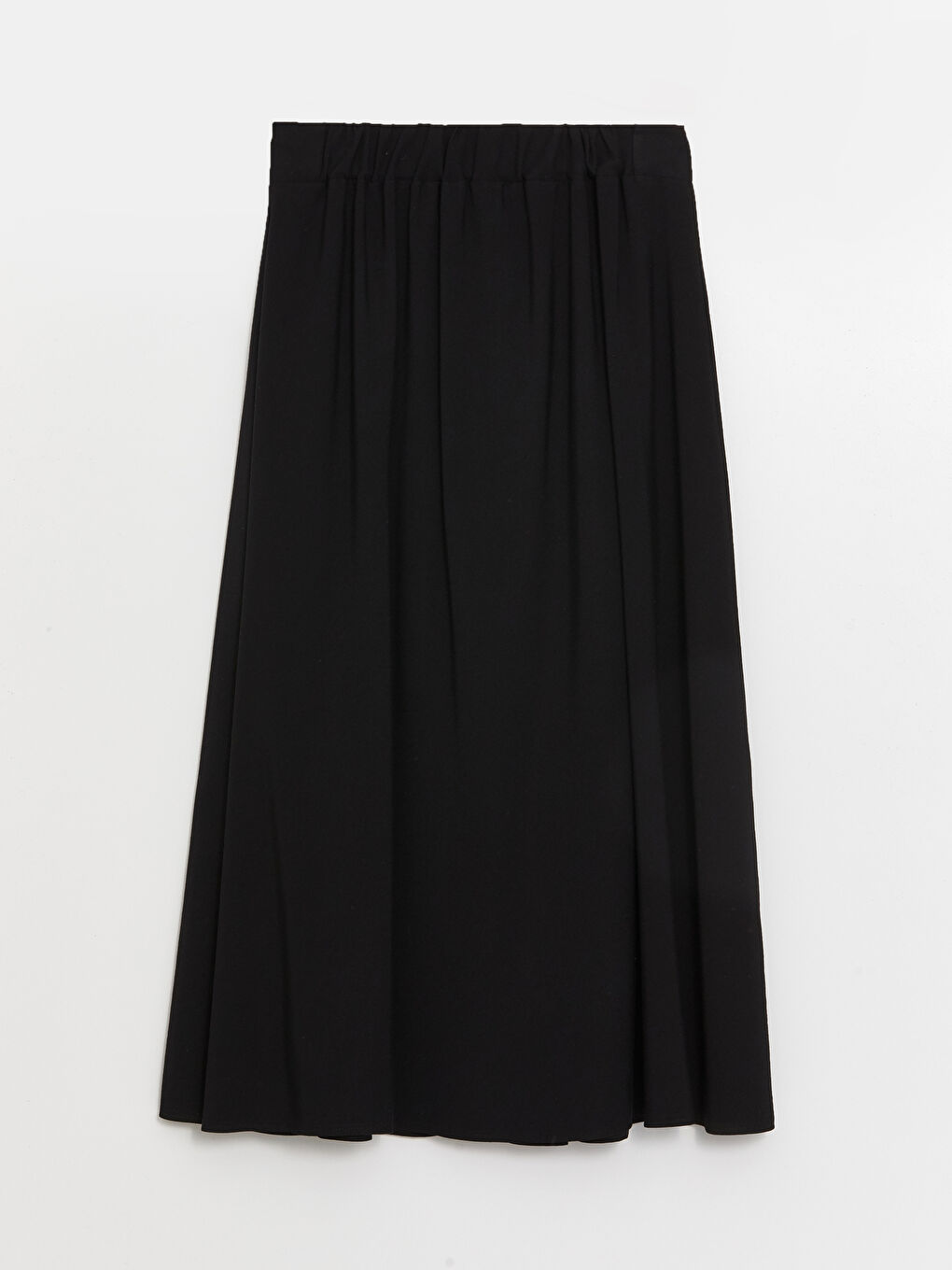 Siyah Kadın Beli Lastikli Düz Etek-4