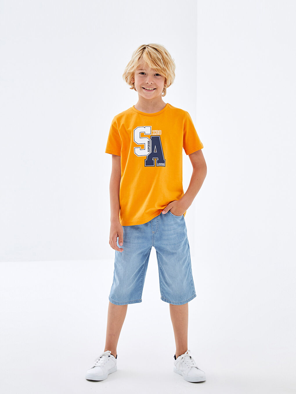 Футболка с коротким рукавом для мальчиков с круглым вырезом и принтом-1