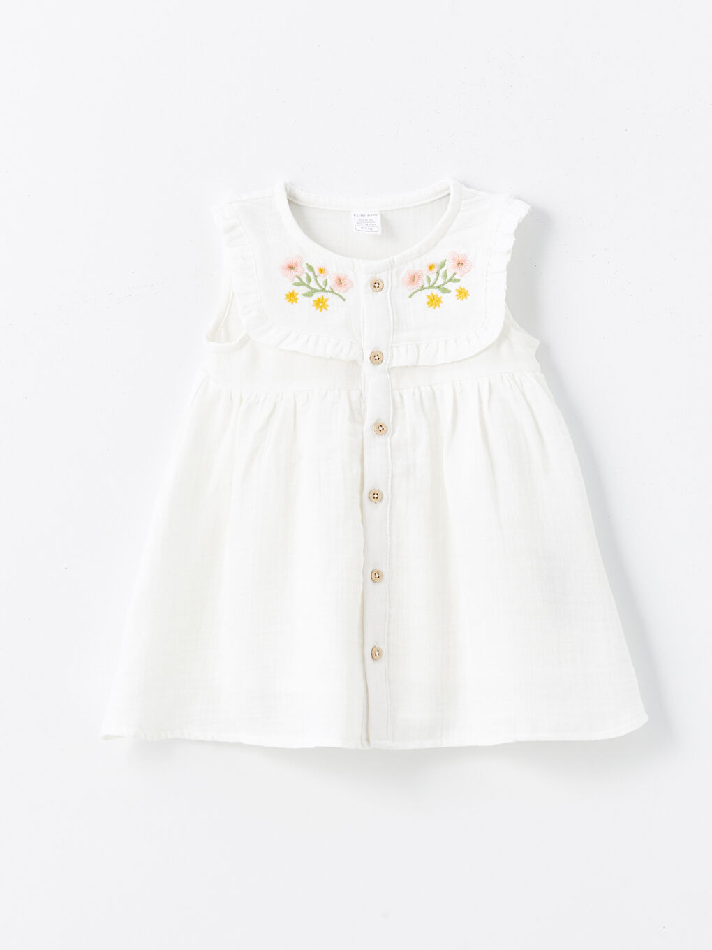 LCW baby Ekru Bisiklet Yaka Çiçekli Kız Bebek Elbise