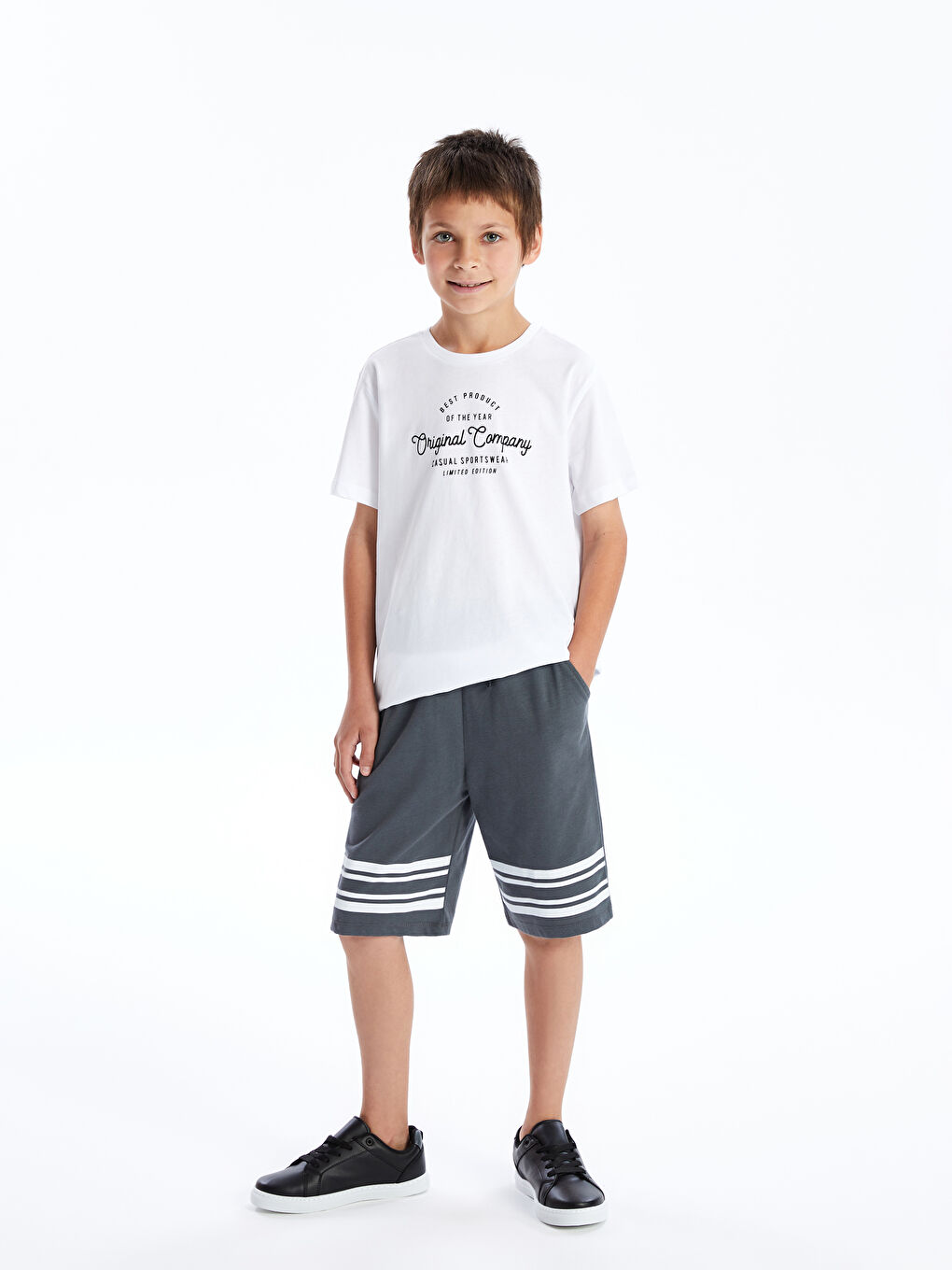 Lacivert Beli Lastikli Çizgili Erkek Çocuk Şort