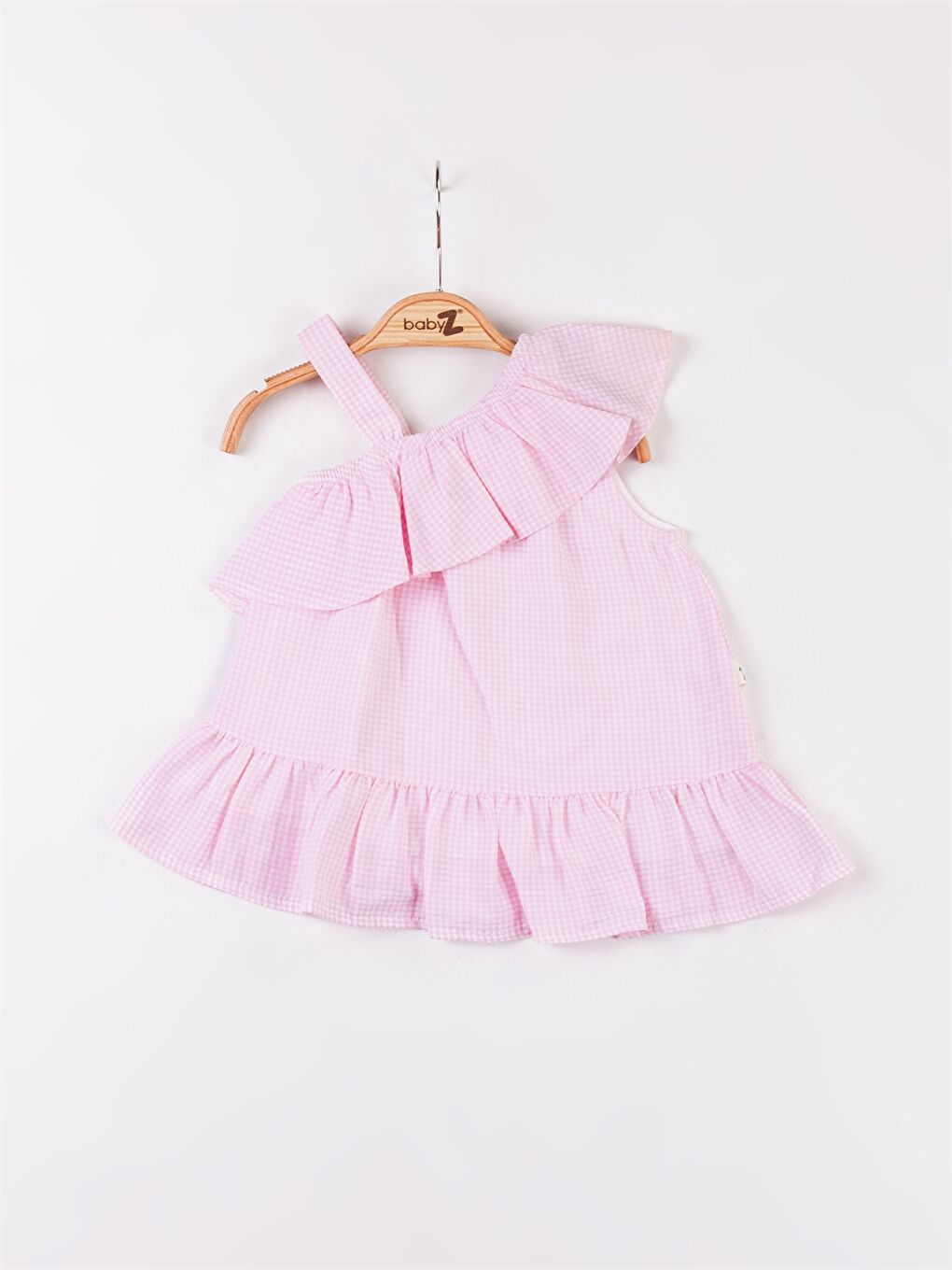 Pembe Askılı Fırfır Detaylı Kız Bebek Elbise