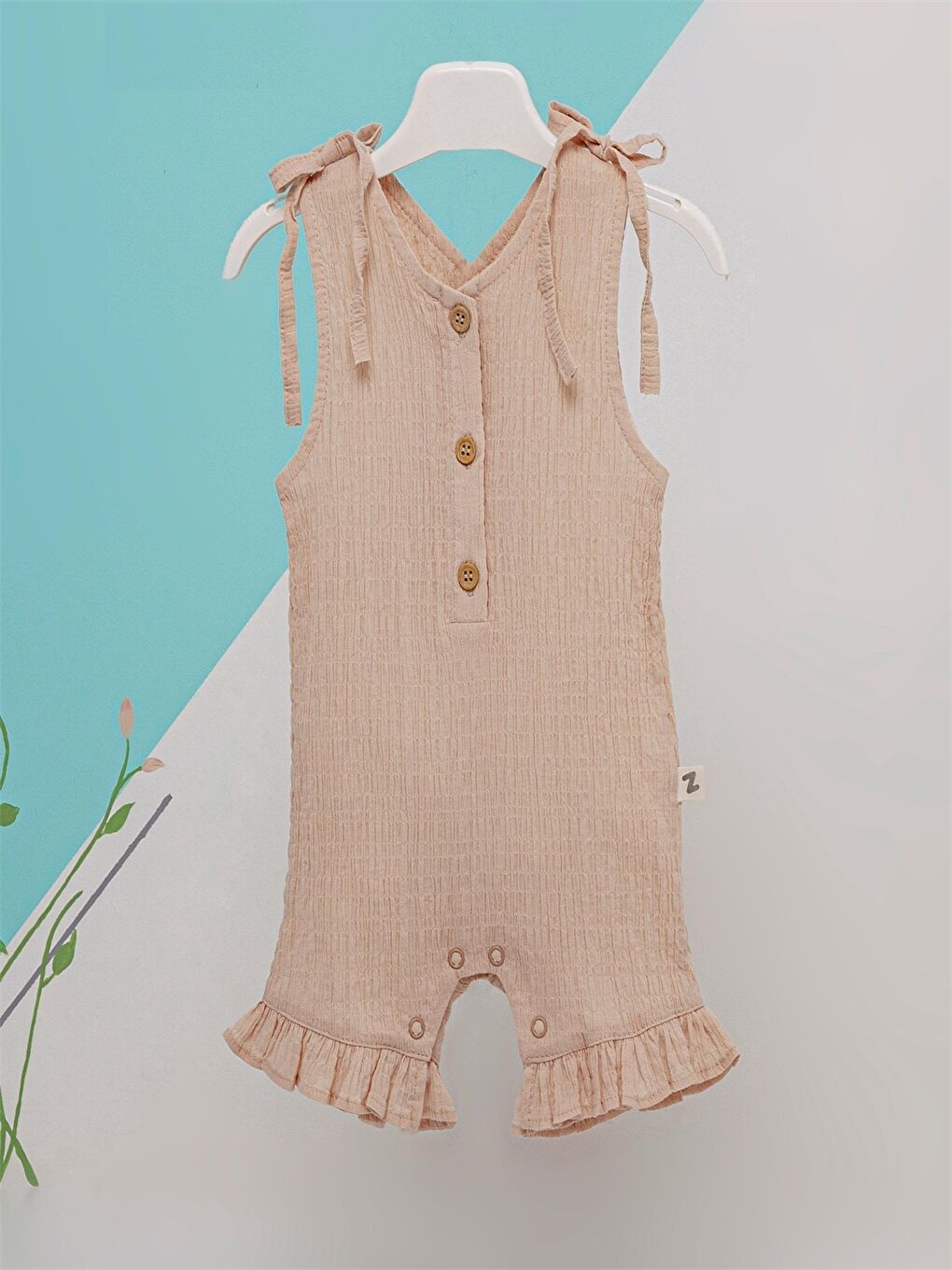 Bej V Yaka Kız Bebek Tulum