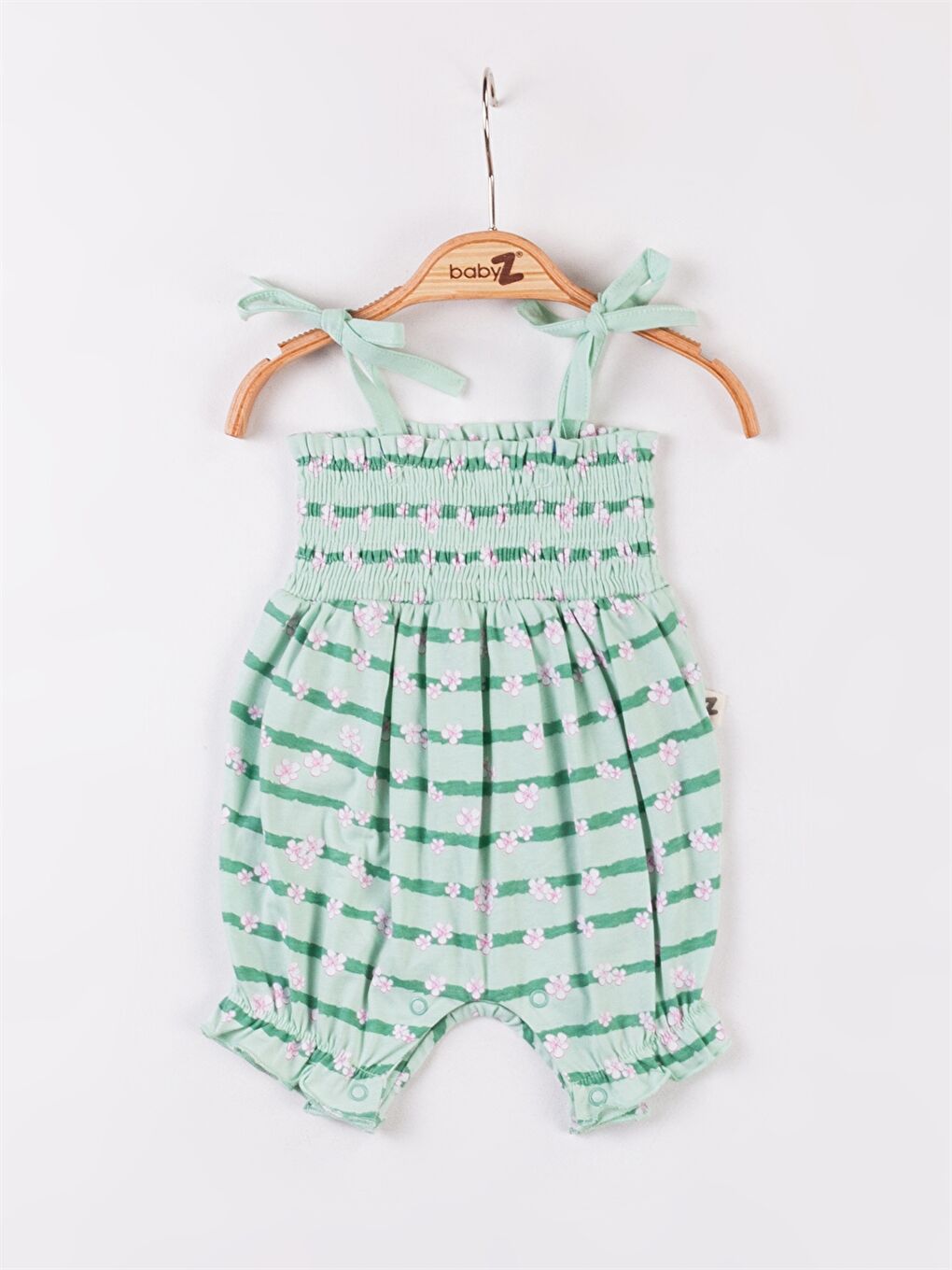 Yeşil Askılı Kare Yaka Kız Bebek Tulum