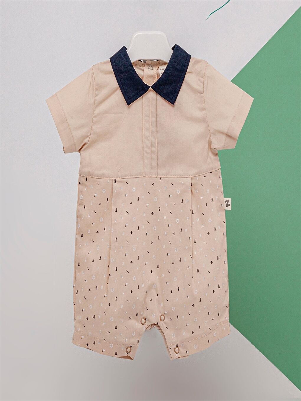 Bej Polo Yaka Erkek Bebek Tulum