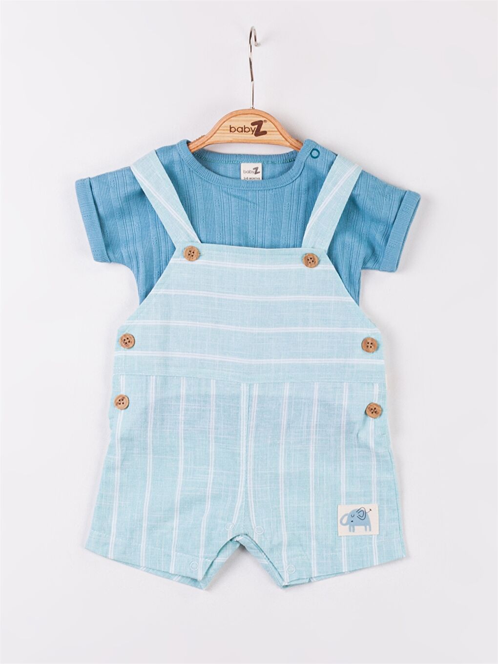 Yeşil Kare Yaka Askılı Erkek Bebek Salopet ve Tişört 2'li Takım