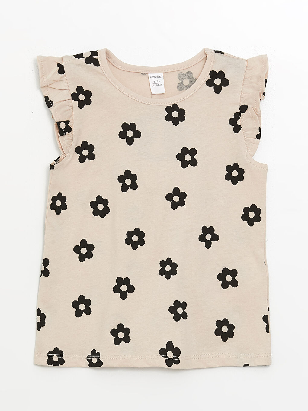 Ekru Bisiklet Yaka Çiçekli Kız Bebek Tişört ve Şort 2'li Takım-1