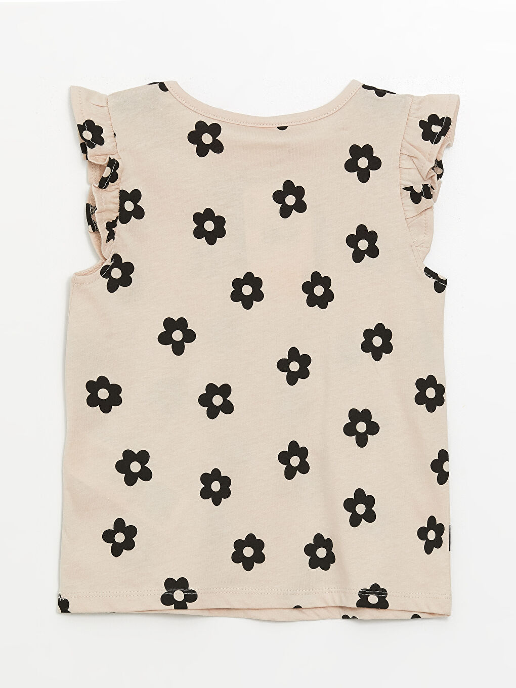 Ekru Bisiklet Yaka Çiçekli Kız Bebek Tişört ve Şort 2'li Takım-2