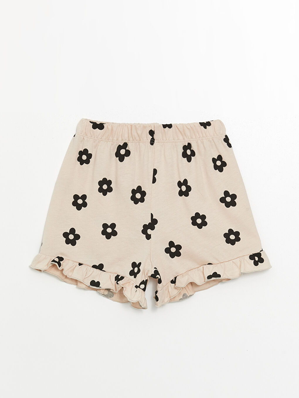 Ekru Bisiklet Yaka Çiçekli Kız Bebek Tişört ve Şort 2'li Takım-3