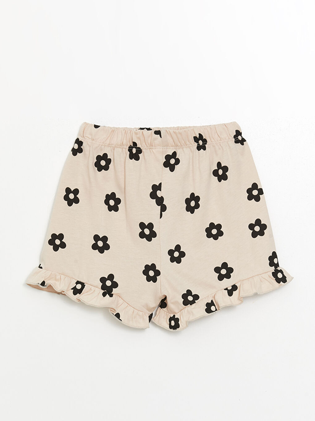 Ekru Bisiklet Yaka Çiçekli Kız Bebek Tişört ve Şort 2'li Takım-4