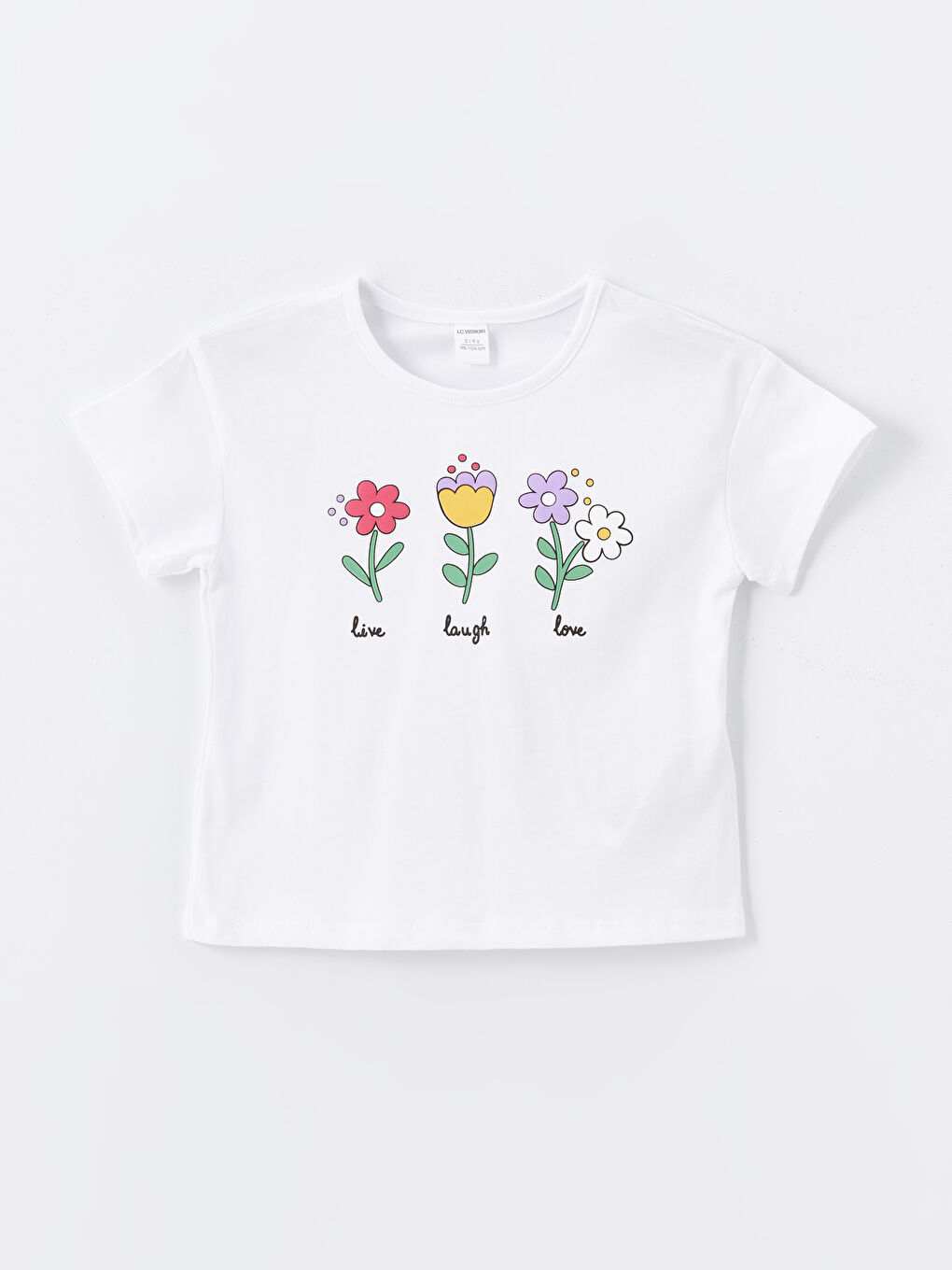 Beyaz Bisiklet Yaka Kısa Kollu Çiçekli Kız Bebek Tişört ve Tayt 2'li Takım-1