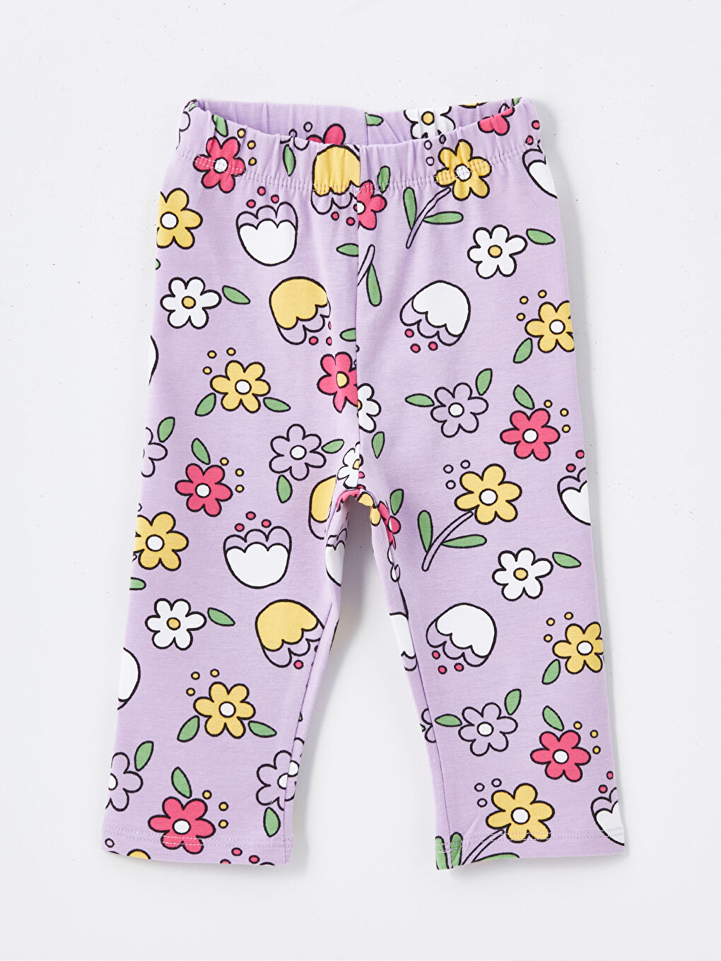 Beyaz Bisiklet Yaka Kısa Kollu Çiçekli Kız Bebek Tişört ve Tayt 2'li Takım-3