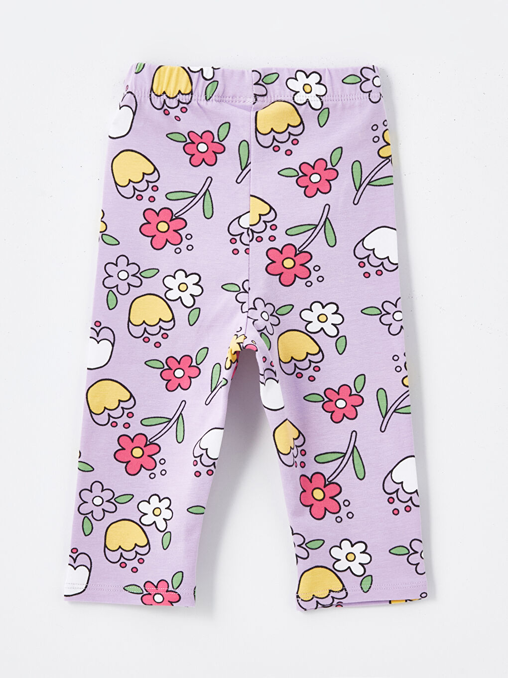 Beyaz Bisiklet Yaka Kısa Kollu Çiçekli Kız Bebek Tişört ve Tayt 2'li Takım-4