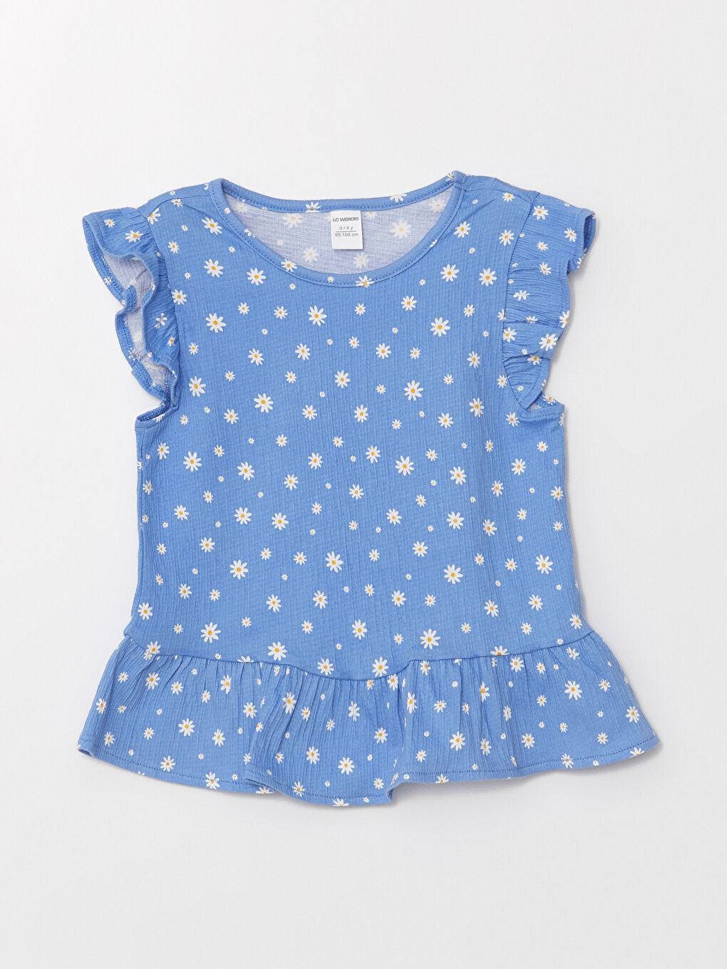 Mavi Bisiklet Yaka Çiçekli Kız Bebek Bluz ve Şort 2'li Takım-1