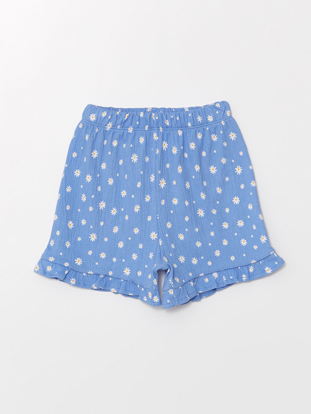 Mavi Bisiklet Yaka Çiçekli Kız Bebek Bluz ve Şort 2'li Takım-3