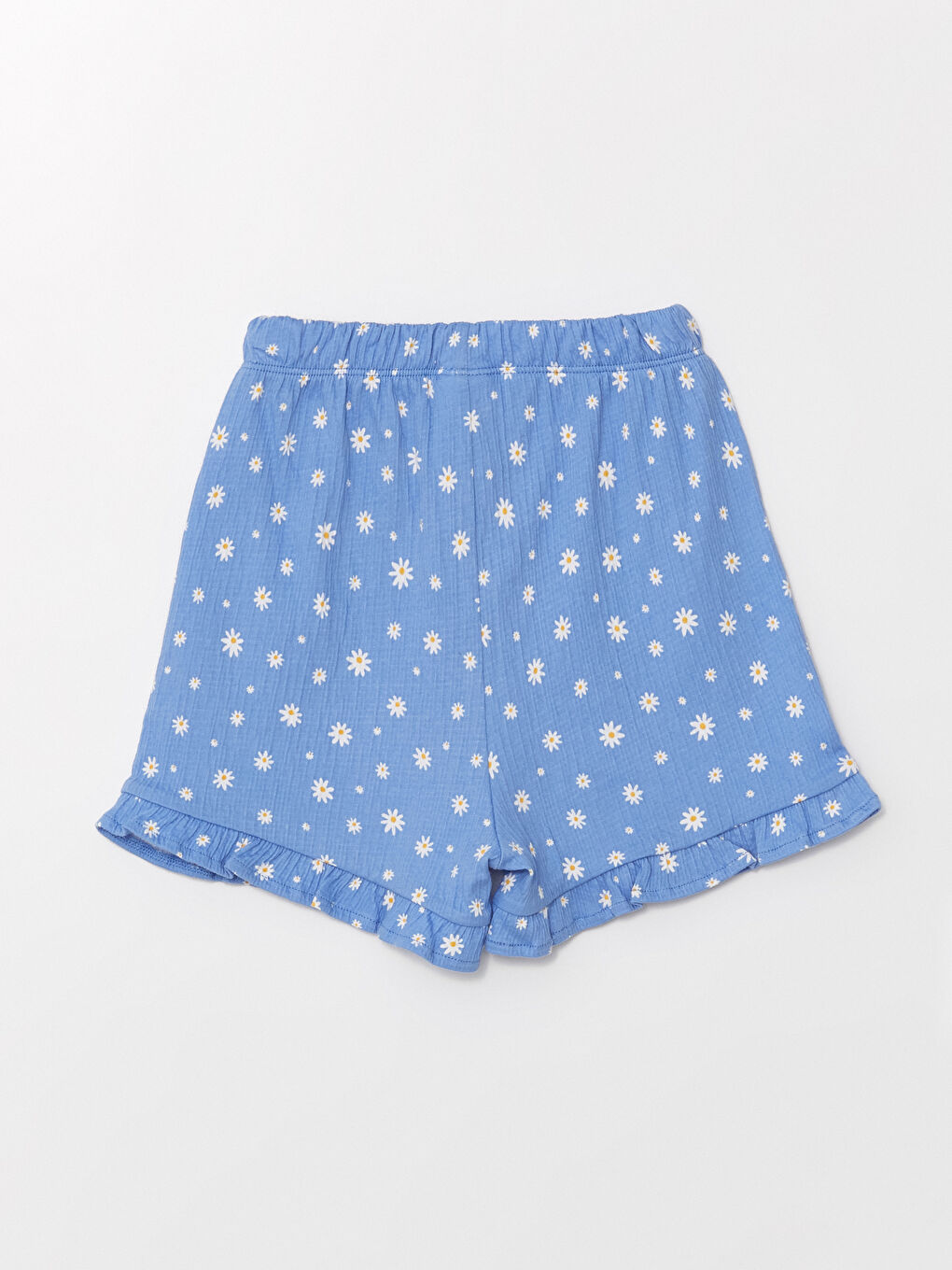 Mavi Bisiklet Yaka Çiçekli Kız Bebek Bluz ve Şort 2'li Takım-5