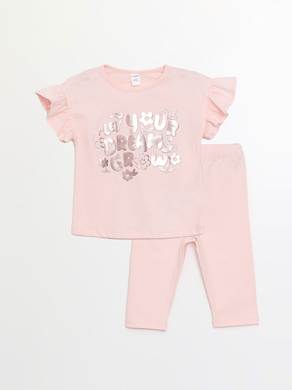 Pembe Bisiklet Yaka Kısa Kollu Baskılı Kız Bebek Bluz ve Tayt 2'li Takım