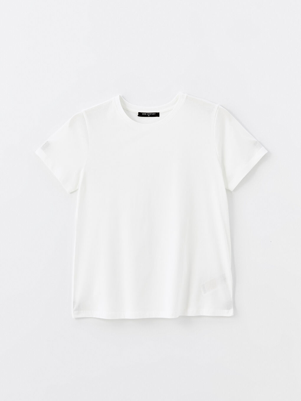 Beyaz Bisiklet Yaka Kadın Tişört