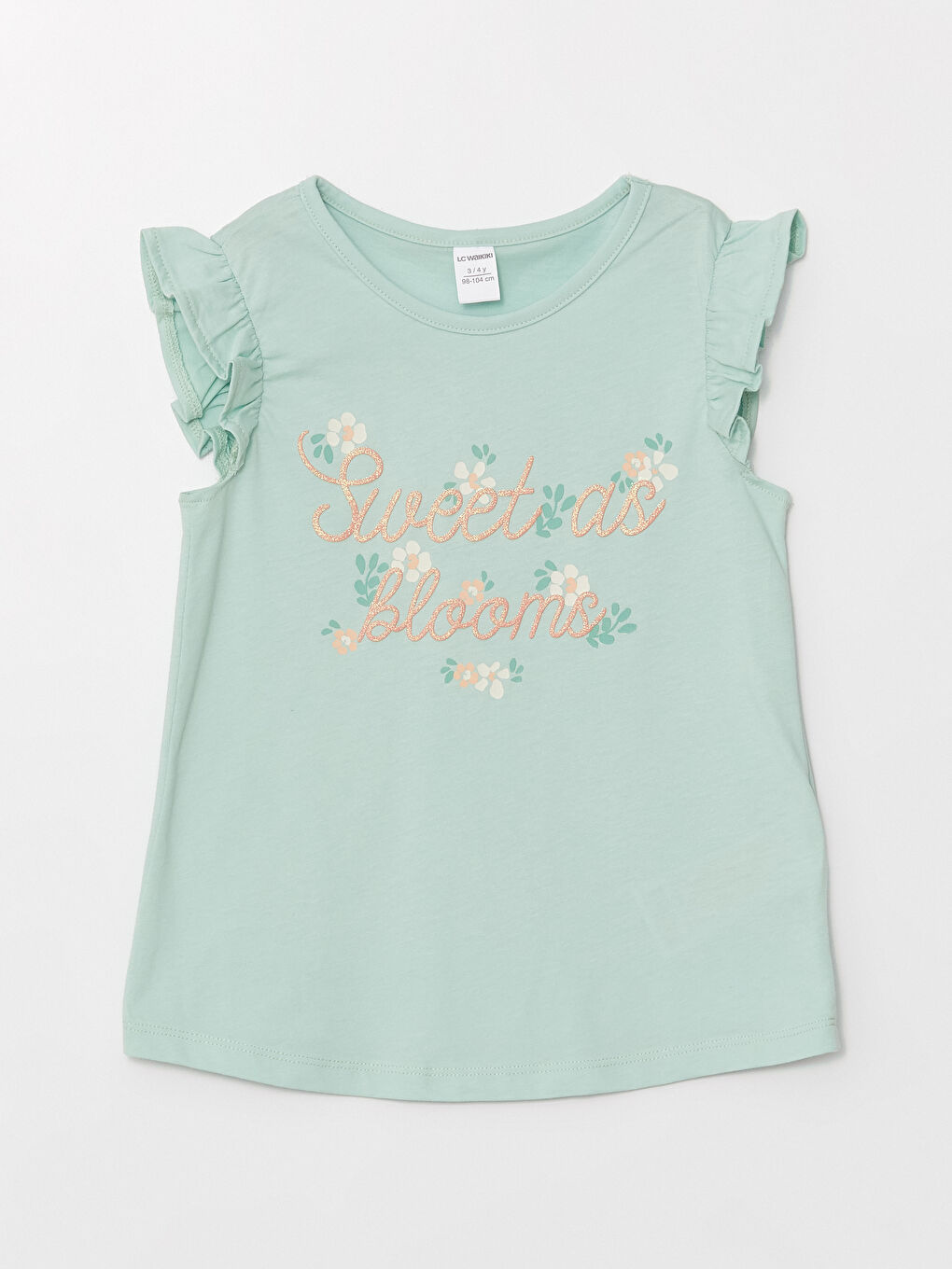 Yeşil Bisiklet Yaka Çiçekli Kız Çocuk Tişört