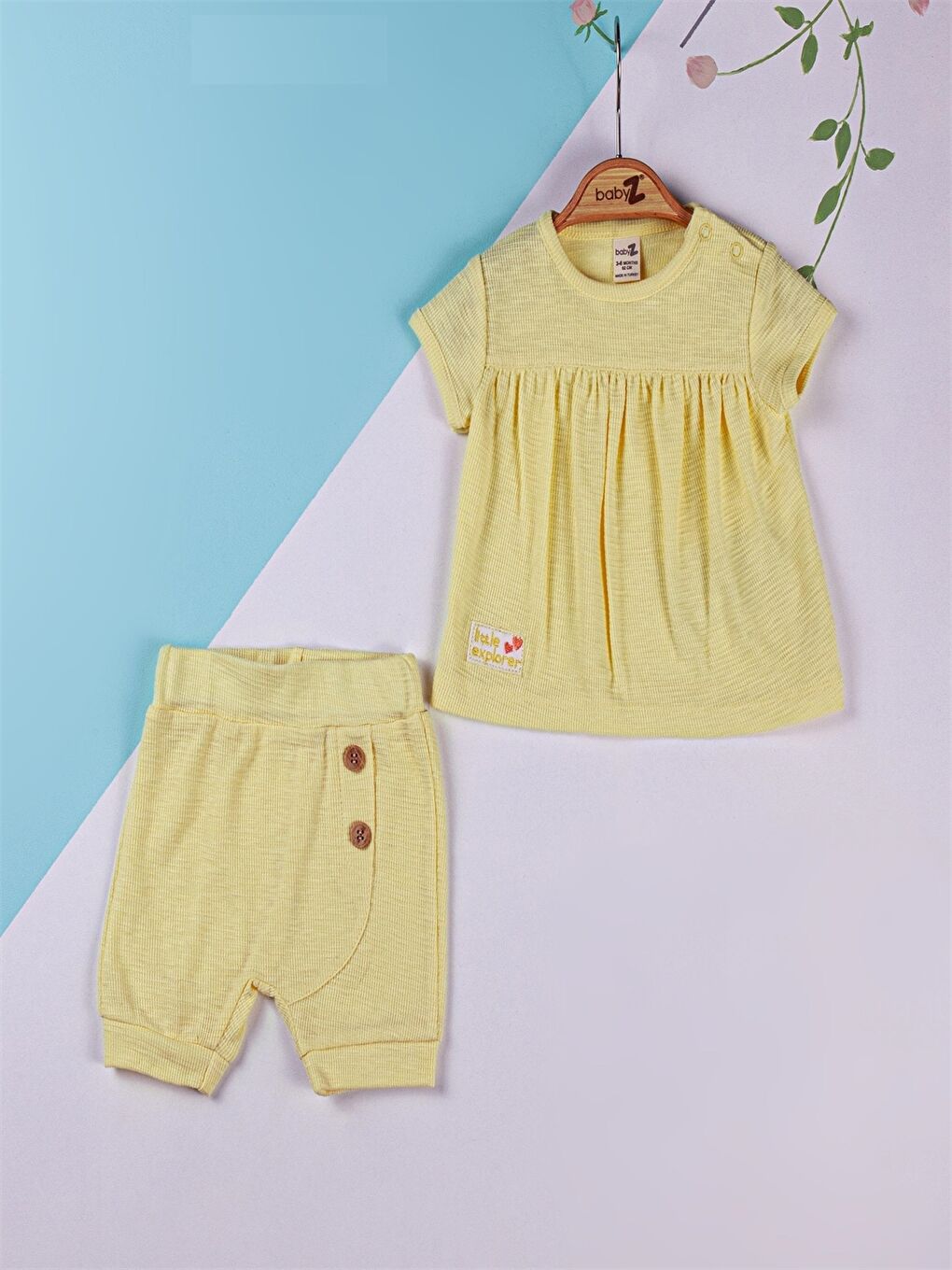 Sarı Baskılı Bisiklet Yaka Kız Bebek Şort Takım