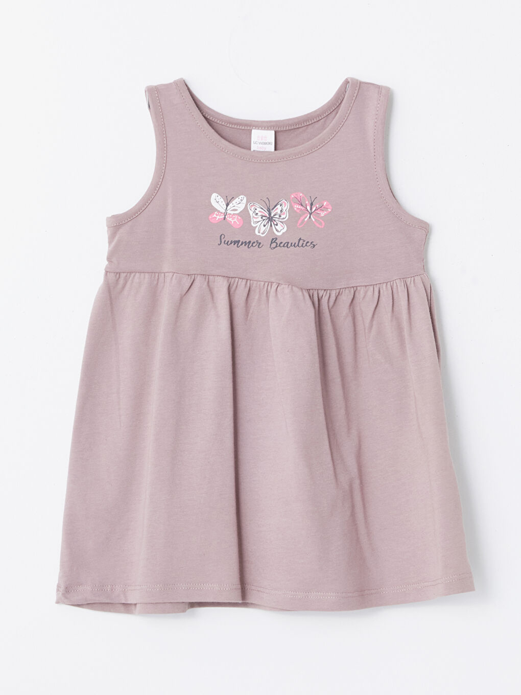 Lila Bisiklet Yaka Baskılı Kız Bebek Elbise