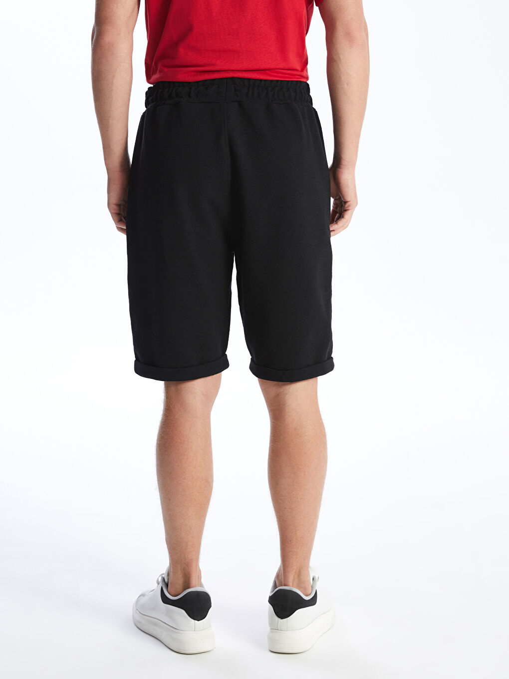 Siyah Standart Kalıp Beli Bağlama Detaylı Erkek Şort-4