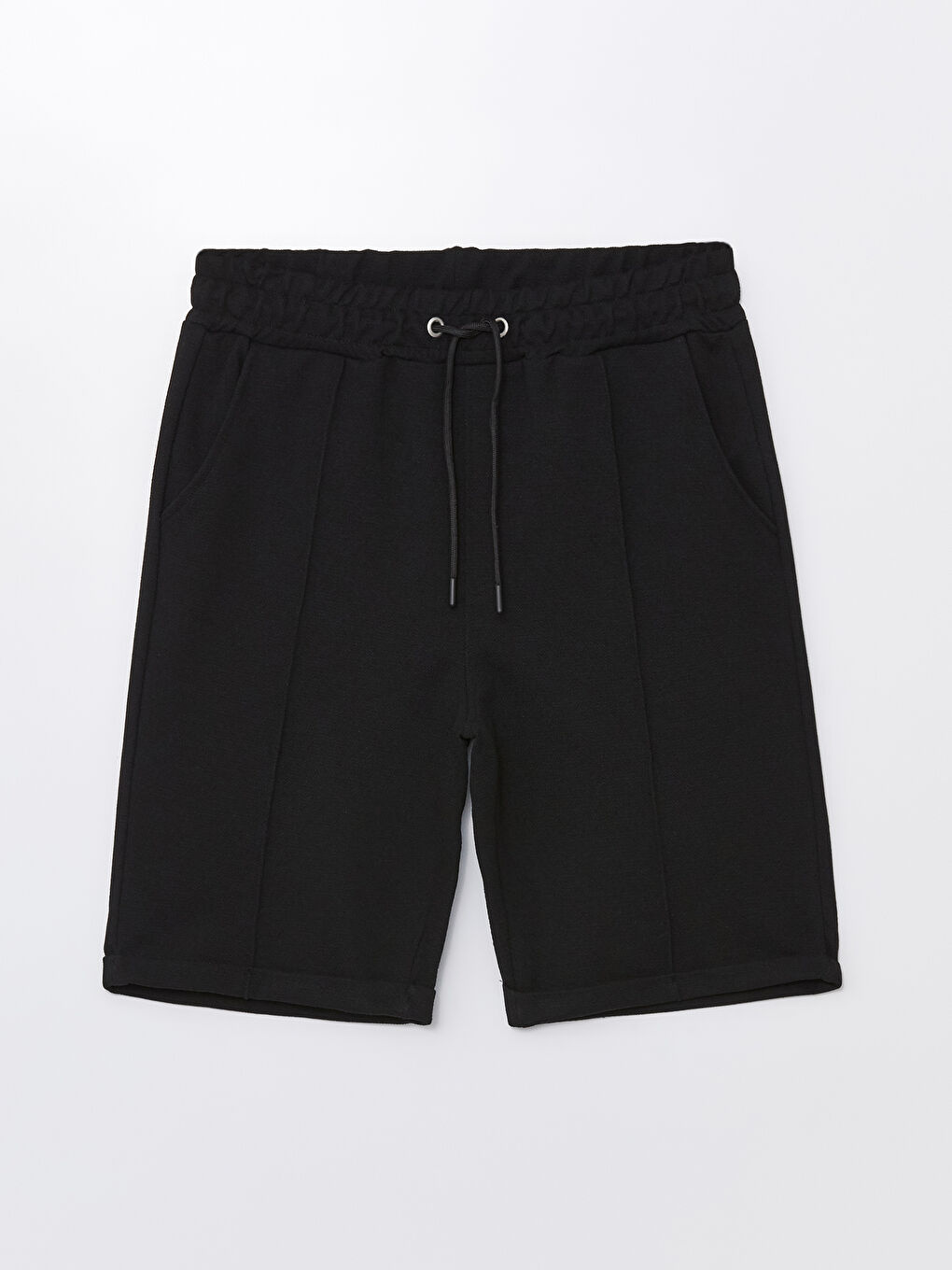 Siyah Standart Kalıp Beli Bağlama Detaylı Erkek Şort-5