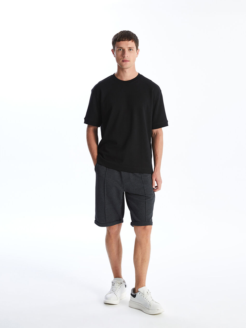 Antrasit Standart Kalıp Beli Bağlama Detaylı Erkek Şort-1