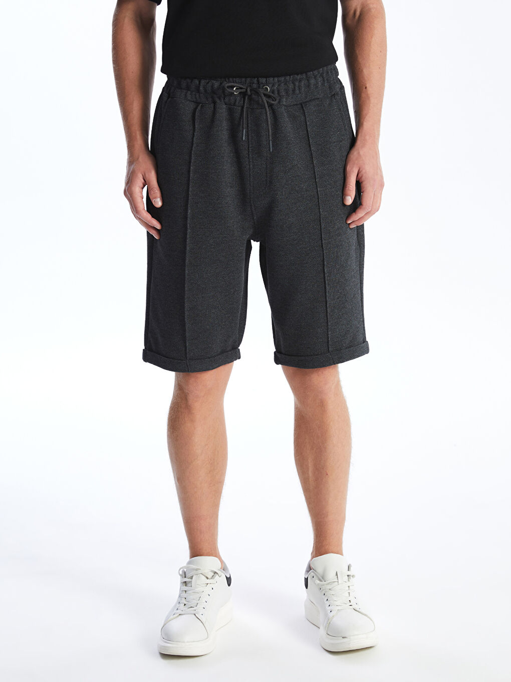 Antrasit Standart Kalıp Beli Bağlama Detaylı Erkek Şort-3