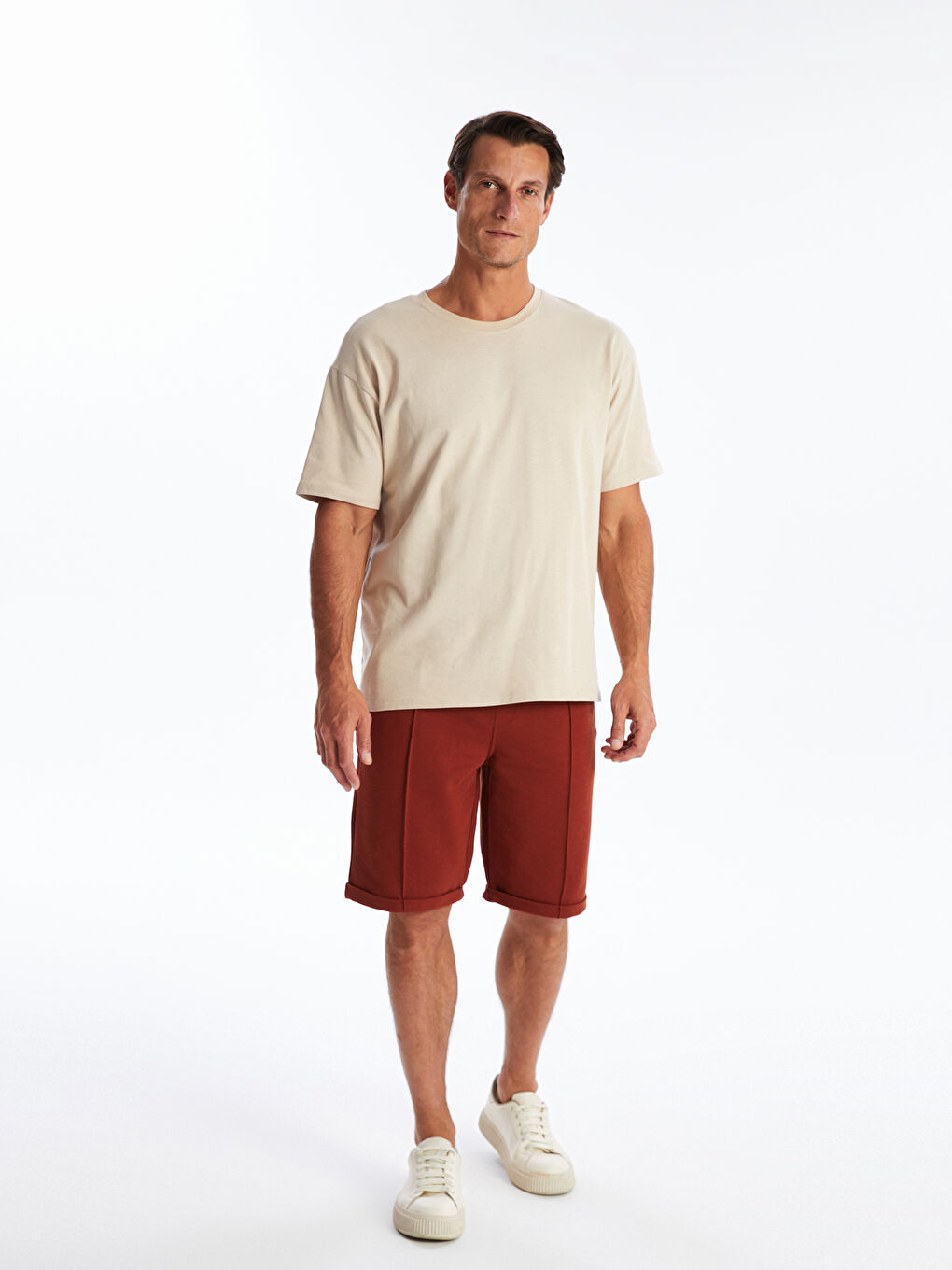 Kahverengi Standart Kalıp Beli Bağlama Detaylı Erkek Şort-2