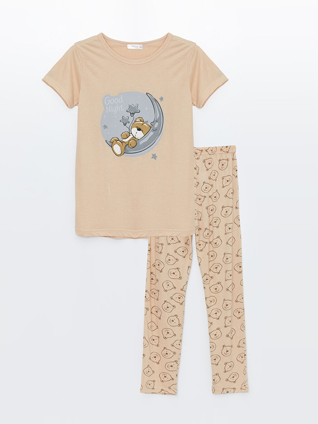 Bej Bisiklet Yaka Kadın Pijama Takım