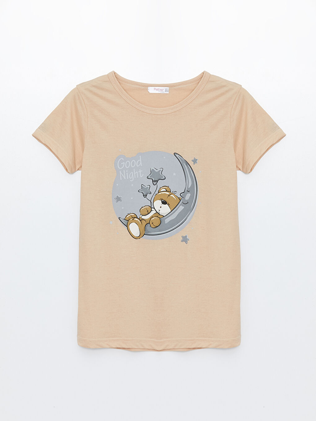 Bej Bisiklet Yaka Kadın Pijama Takım-1