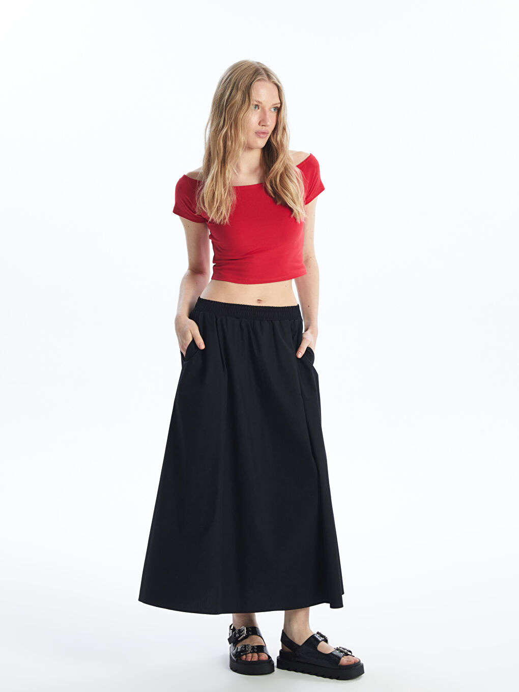 Elastic Waist Straight A-Cut Women's Skirt -S4N100Z8-CVL
