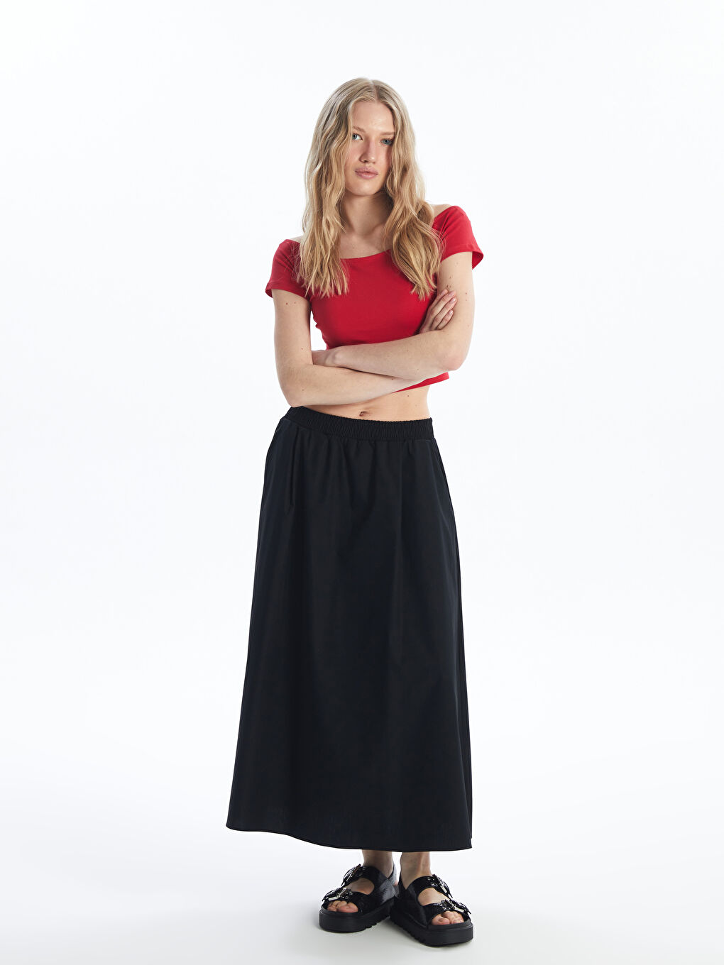 Elastic Waist Straight A-Cut Women's Skirt -S4N100Z8-CVL