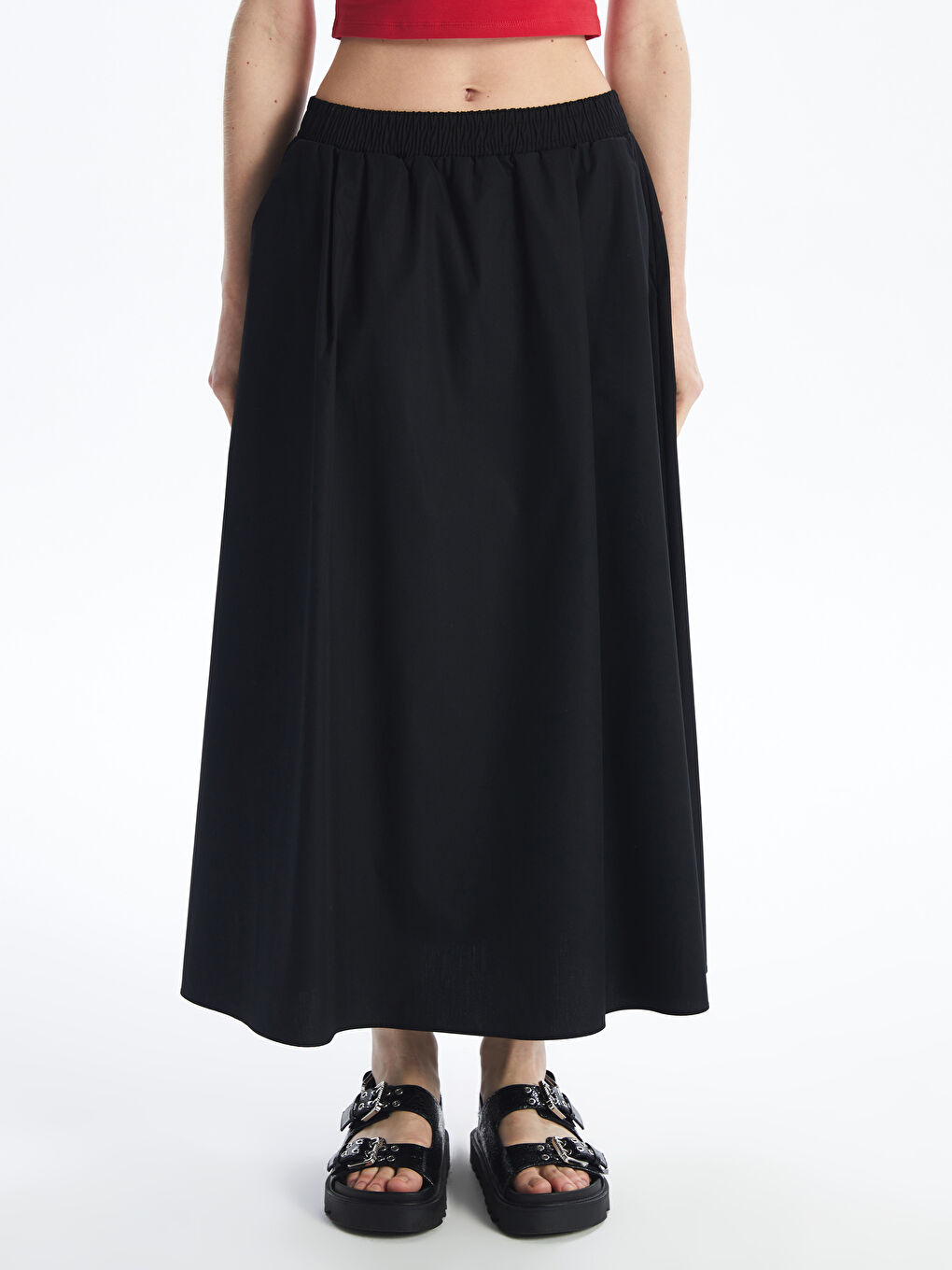 Elastic Waist Straight A-Cut Women's Skirt -S4N100Z8-CVL