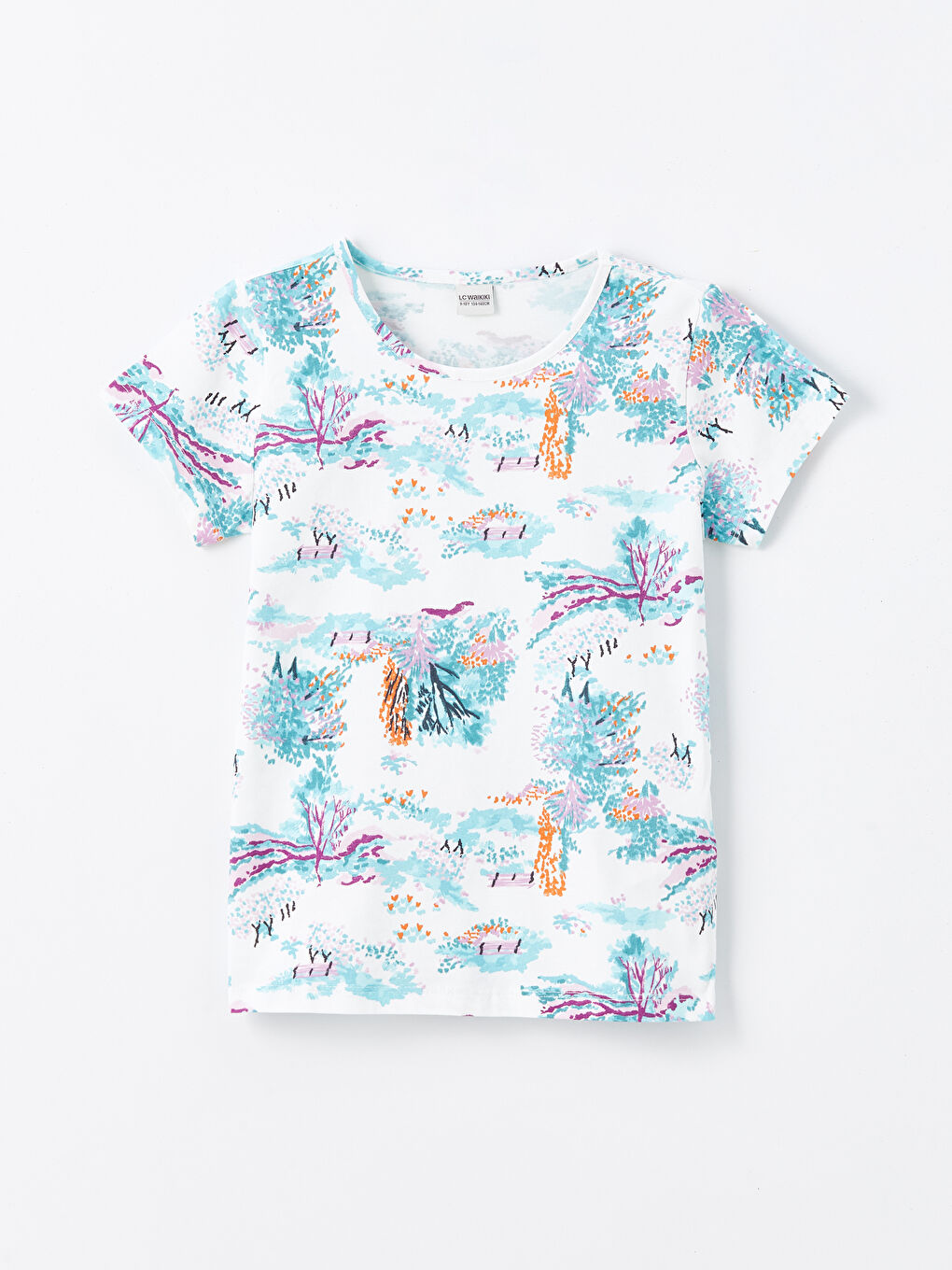 Karışık Bisiklet Yaka Baskılı Kısa Kollu Kız Çocuk Tişört-2