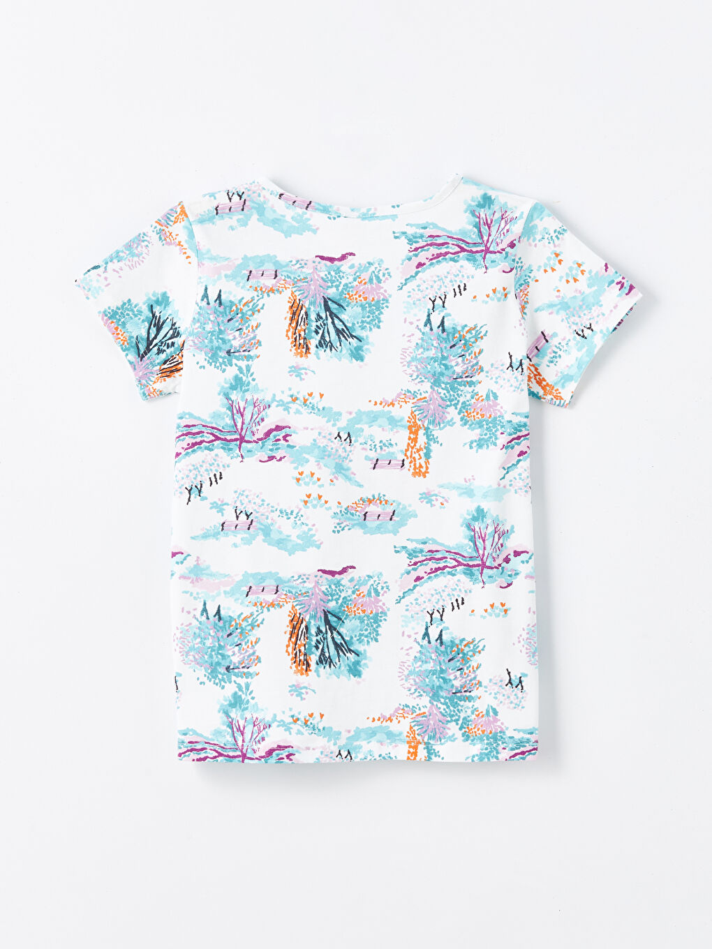 Karışık Bisiklet Yaka Baskılı Kısa Kollu Kız Çocuk Tişört-3