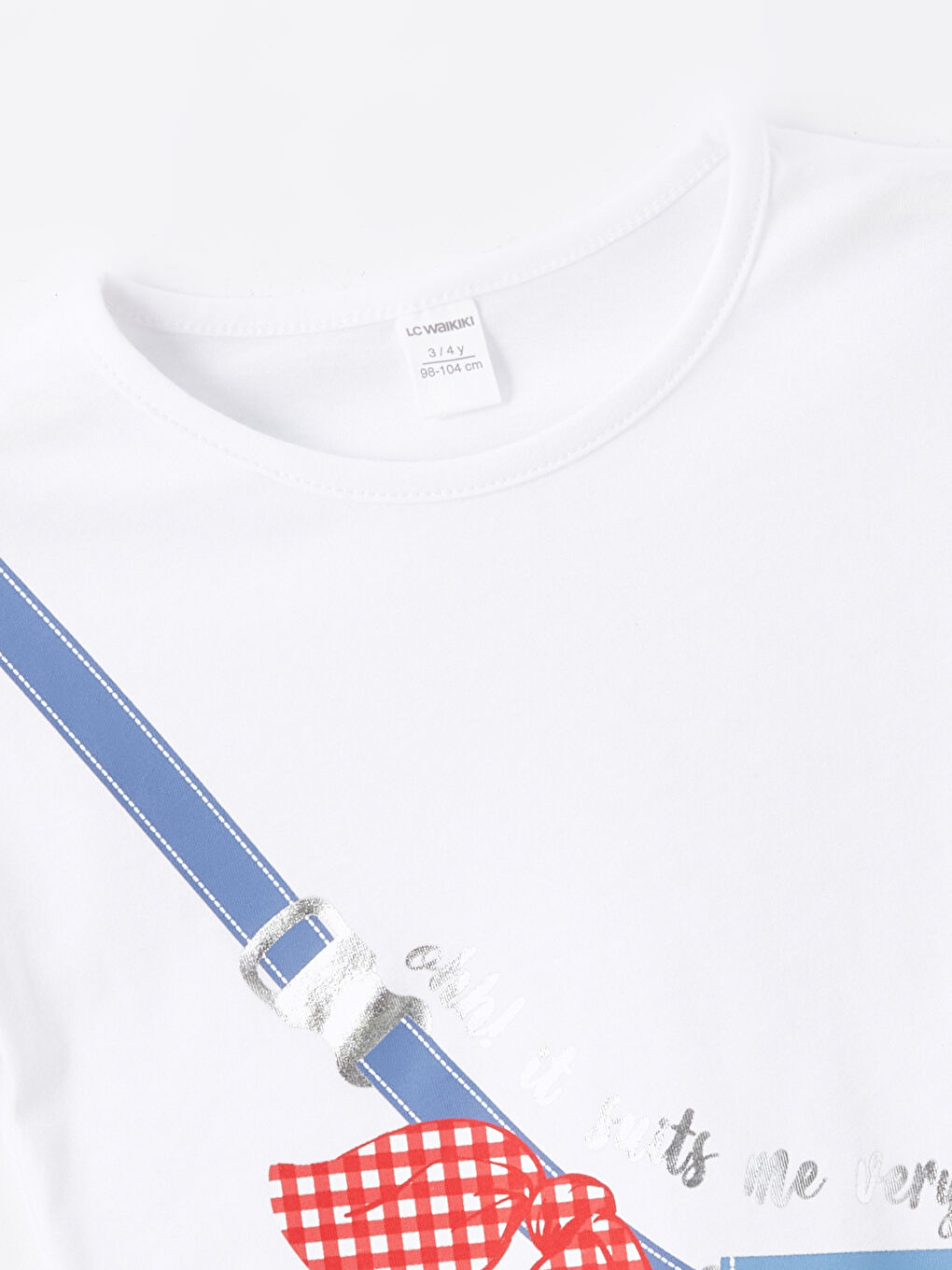 Ekru Bisiklet Yaka Baskılı Fırfırlı Kız Çocuk Tişört-1