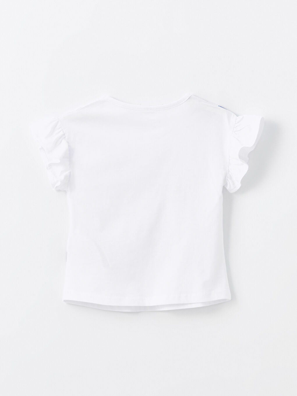 Ekru Bisiklet Yaka Baskılı Fırfırlı Kız Çocuk Tişört-2