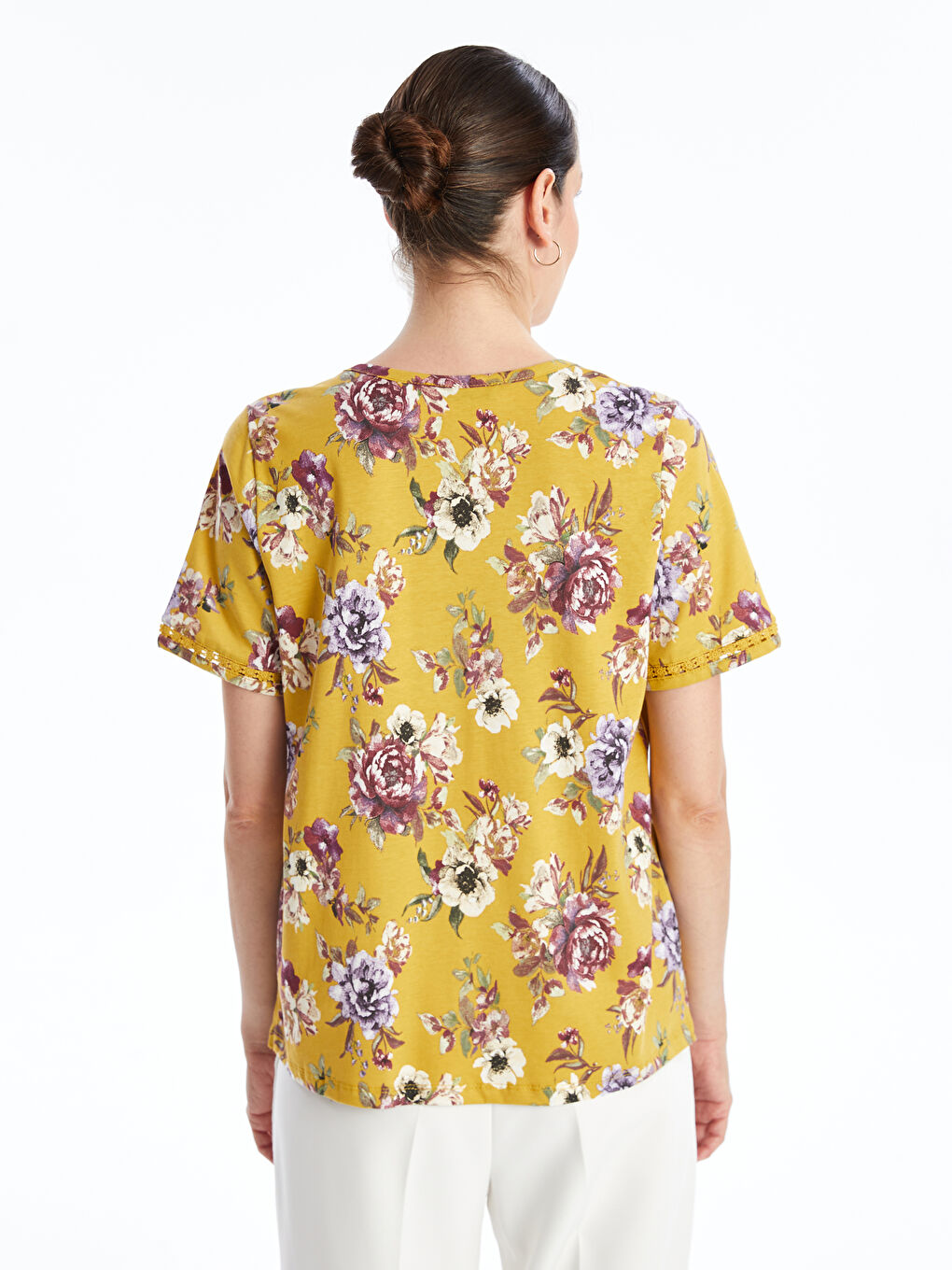 Crew Neck Floral Short Sleeve Women's T-Shirt -S4N224Z8-LUE