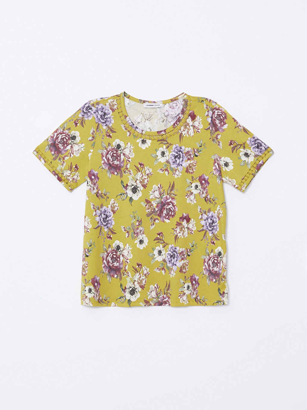 Crew Neck Floral Short Sleeve Women's T-Shirt -S4N224Z8-LUE