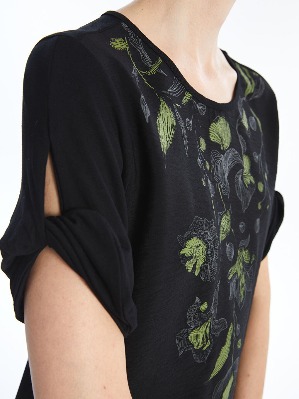Crew Neck Printed Short Sleeve Women Blouse -S4N225Z8-CVL