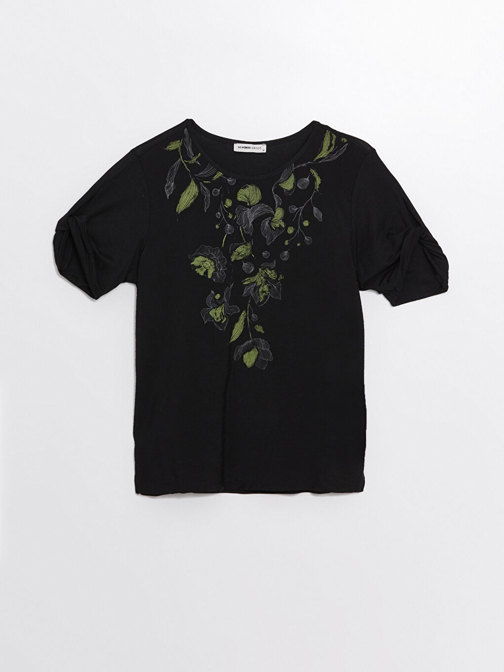 Crew Neck Printed Short Sleeve Women Blouse -S4N225Z8-CVL