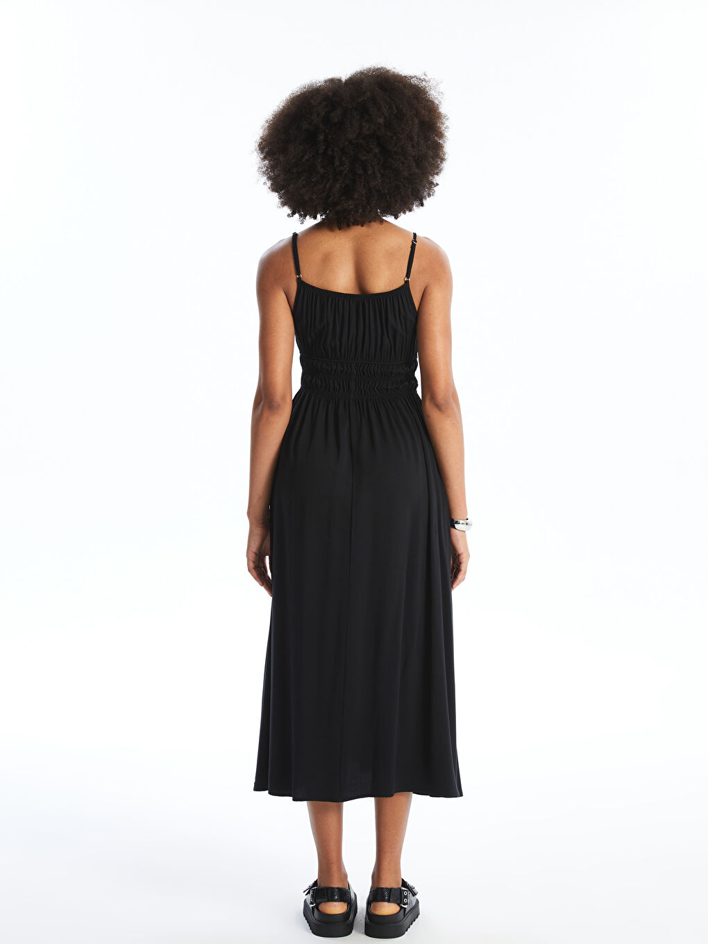 Siyah U Yaka Düz Askılı Kadın Elbise-3