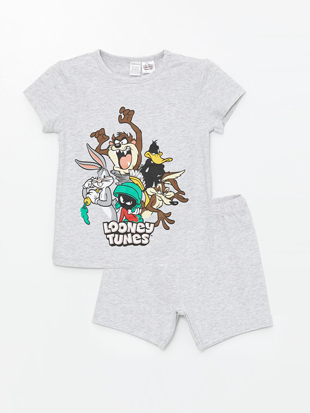 LCW baby Kırık Beyaz Melanj Bisiklet Yaka Kısa Kollu Bugs Bunny Baskılı Erkek Bebek Şortlu Pijama Takımı