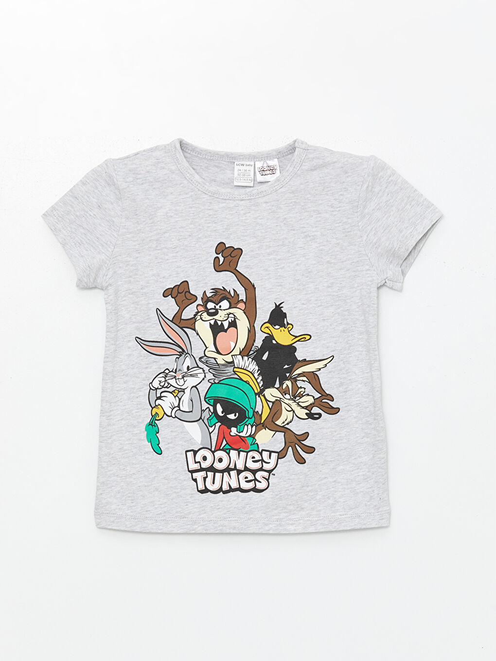 LCW baby Kırık Beyaz Melanj Bisiklet Yaka Kısa Kollu Bugs Bunny Baskılı Erkek Bebek Şortlu Pijama Takımı - 1