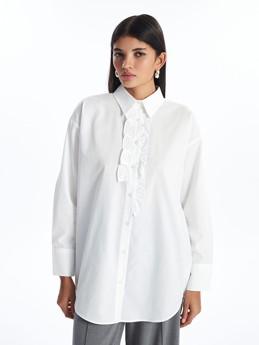 Plain Poplin Women's Shirt Tunic -S4N242Z8-EEW